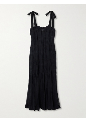 ALIX OF BOHEMIA - Emrys Striped Smocked Chiffon Midi Dress - Black - x small,small,medium,large