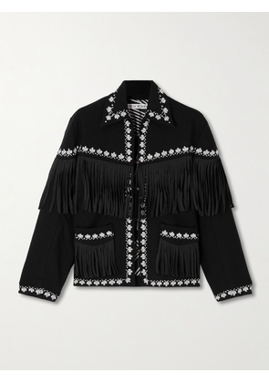 ALIX OF BOHEMIA - Jude Fringed Embroidered Wool-flannel Jacket - Black - x small,small,medium,large