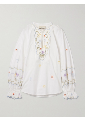 ALÉMAIS - Giulia Oversized Embroidered Organic Cotton-poplin Blouse - Cream - UK 6,UK 8,UK 10,UK 12,UK 14,UK 16