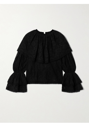ALIX OF BOHEMIA - Eloise Ruffled Cotton-lace Blouse - Black - x small,small,medium,large,x large