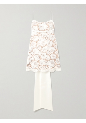 Self-Portrait - Open-back Satin-trimmed Lace Mini Dress - White - UK 4,UK 6,UK 8,UK 10,UK 12,UK 14,UK 16