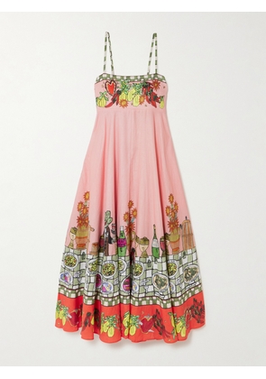 ALÉMAIS - Contessa Printed Linen Midi Dress - Pink - UK 6,UK 8,UK 10,UK 12,UK 14,UK 16