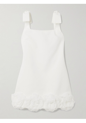 Self-Portrait - Bow-detailed Lace-trimmed Crepe Mini Dress - White - UK 4,UK 6,UK 8,UK 10,UK 12,UK 14,UK 16