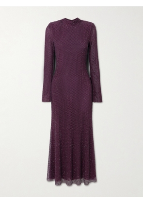 Self-Portrait - Crystal-embellished Fishnet Turtleneck Midi Dress - Burgundy - UK 4,UK 6,UK 8,UK 10,UK 12,UK 14,UK 16