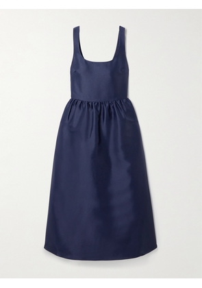 Self-Portrait - Gathered Satin Midi Dress - Blue - UK 4,UK 6,UK 8,UK 10,UK 12,UK 14,UK 16