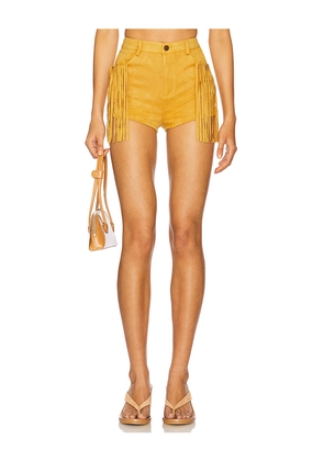 MORE TO COME Autumn Fringe Short in Tan. Size L. Also in XXS, XS, S, M, XL.