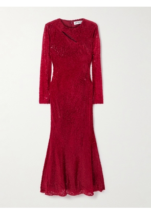 Self-Portrait - Cutout Fil Coupé Midi Dress - Red - UK 4,UK 6,UK 8,UK 10,UK 12,UK 14,UK 16