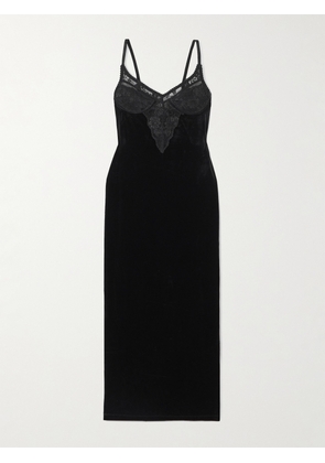 Self-Portrait - Lace-trimmed Velvet Midi Dress - Black - UK 4,UK 6,UK 8,UK 10,UK 12,UK 14,UK 16