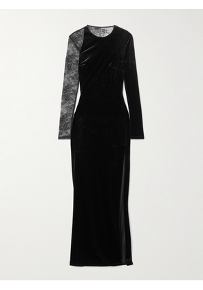 Self-Portrait - Lace-paneled Velvet Maxi Dress - Black - UK 4,UK 6,UK 8,UK 10,UK 12,UK 14,UK 16