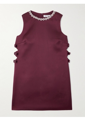 Self-Portrait - Cutout Embellished Satin Mini Dress - Burgundy - UK 4,UK 6,UK 8,UK 10,UK 12,UK 14,UK 16