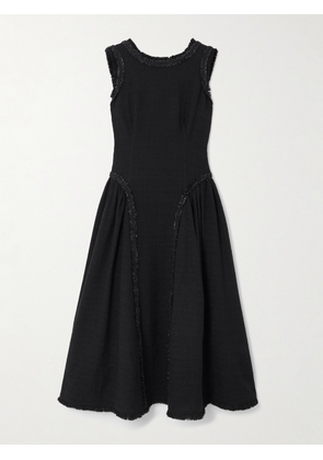 Self-Portrait - Open-back Metallic-trimmed Bouclé-tweed Midi Dress - Black - UK 4,UK 6,UK 8,UK 10,UK 12,UK 14,UK 16