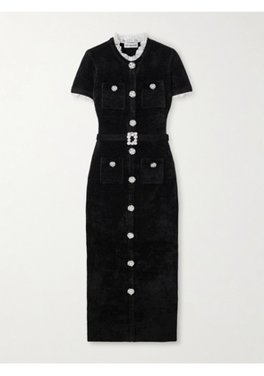 Self-Portrait - Crystal-embellished Lace-trimmed Chenille Midi Dress - Black - x small,small,medium,large