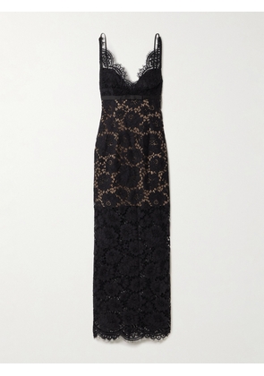Self-Portrait - Satin-trimmed Lace Maxi Dress - Black - UK 4,UK 6,UK 8,UK 10,UK 12,UK 14,UK 16