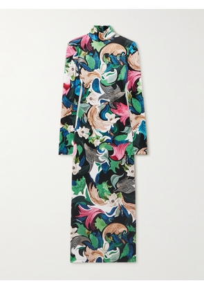 Mary Katrantzou - Farris Printed Stretch-velvet Turtleneck Midi Dress - Blue - UK 6,UK 8,UK 10,UK 12,UK 14,UK 16,UK 18