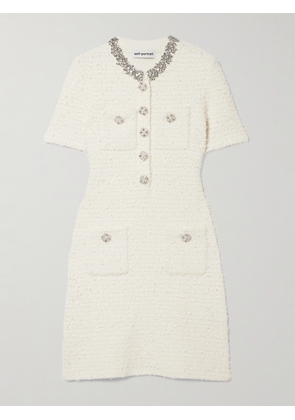 Self-Portrait - Crystal-embellished Cotton-blend Bouclé Mini Dress - Cream - x small,small,medium,large