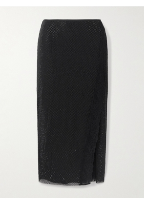 Self-Portrait - Crystal-embellished Lace-trimmed Mesh Midi Skirt - Black - UK 4,UK 6,UK 8,UK 10,UK 12,UK 14,UK 16