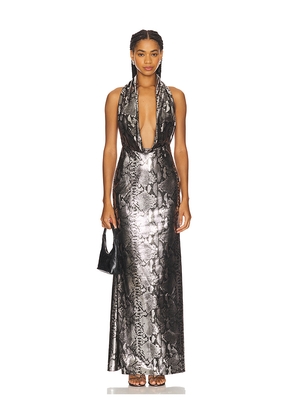 Lapointe Metal Snake Deep Cowl Neck Gown in Metallic Silver. Size 0. Also in 2, 4, 6.