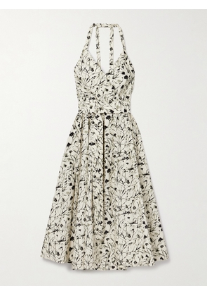 Proenza Schouler White Label - Rhea Belted Printed Cotton-blend Poplin Halterneck Midi Dress - Cream - US0,US2,US4,US6,US8,US10,US12