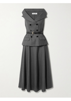 Self-Portrait - Belted Wool-blend Midi Dress - Gray - UK 4,UK 6,UK 8,UK 10,UK 12,UK 14,UK 16