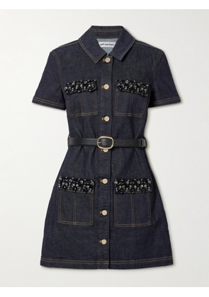 Self-Portrait - Crystal-embellished Denim Mini Dress - Blue - UK 4,UK 6,UK 8,UK 10,UK 12,UK 14,UK 16