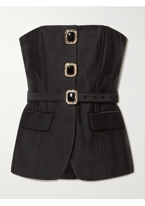 Self-Portrait - Strapless Belted Embellished Satin-twill Top - Black - UK 6,UK 8,UK 10,UK 12,UK 14,UK 16