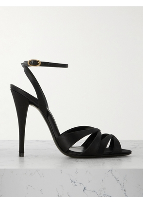 SAINT LAURENT - Chandelle Leather-trimmed Satin Sandals - Black - EU 37,EU 38,EU 39