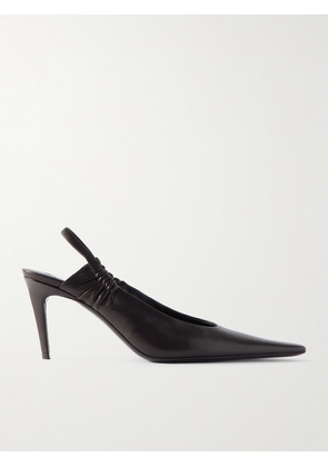 SAINT LAURENT - Anne Marie Gathered Leather Slingback Pumps - Brown - EU 37,EU 38,EU 38.5,EU 39,EU 40,EU 40.5