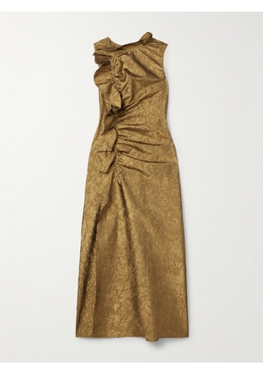 Ulla Johnson - Demetria Ruffled Ruched Metallic Crinkled-taffeta Midi Dress - Gold - US0,US4,US6,US8,US12