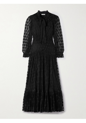 Ulla Johnson - Carla Tie-neck Ruffled Fil Coupé Mesh Maxi Dress - Black - US0,US2,US4,US6,US8,US10,US12