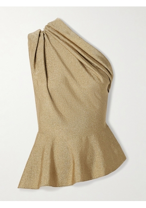 KHAITE - Aimee Asymmetric One-shoulder Draped Lurex Peplum Top - Gold - x small,small,medium,large