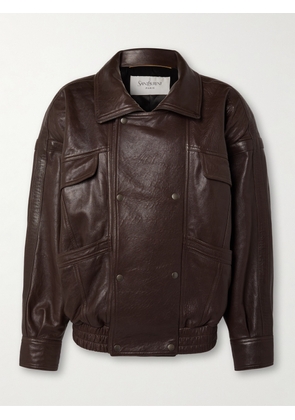 SAINT LAURENT - Oversized Double-breasted Paneled Leather Jacket - Brown - FR 34,FR 36,FR 38,FR 40