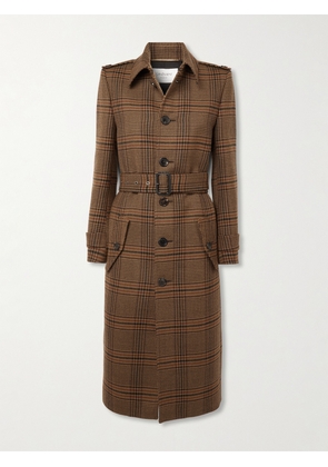 SAINT LAURENT - Belted Checked Wool Trench Coat - Brown - FR 34,FR 36,FR 38