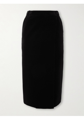 SAINT LAURENT - Wrap-effect Cotton-velvet Midi Skirt - Black - FR 34,FR 36,FR 38,FR 40,FR 42