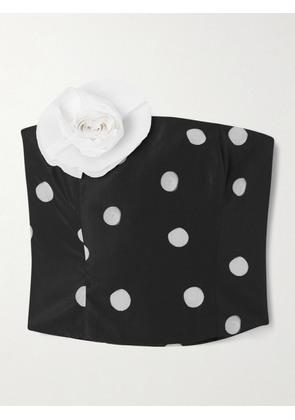 BERNADETTE - Lena Cropped Appliquéd Polka-dot Taffeta Bustier Top - Black - FR 34,FR 36,FR 38,FR 40,FR 42,FR 44