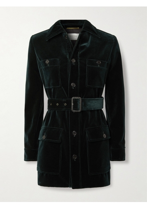 SAINT LAURENT - Belted Velvet Jacket - Green - FR 34,FR 36,FR 38