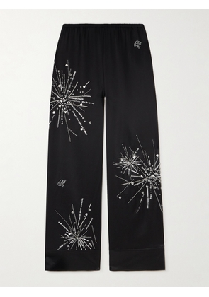 BERNADETTE - Louis Sequin-embellished Silk-blend Satin Pajama Pants - Black - FR 34,FR 36,FR 38,FR 40,FR 42,FR 44