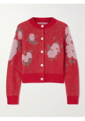 BERNADETTE - Amelia Floral-jacquard Mohair-blend Cardigan - Red - x small,small,medium,large,x large