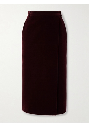 SAINT LAURENT - Cotton-velvet Midi Skirt - Burgundy - FR 34,FR 36,FR 38,FR 40