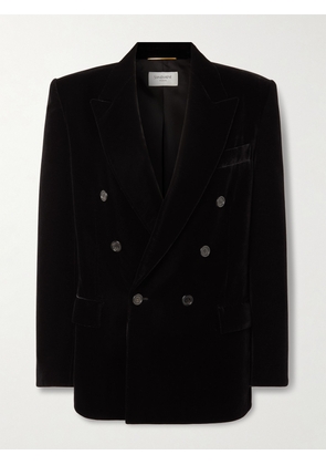 SAINT LAURENT - Double-breasted Velour Blazer - Black - FR 34,FR 36,FR 38