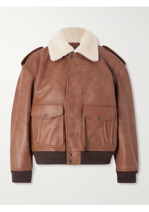 SAINT LAURENT - Shearling-trimmed Leather Jacket - Brown - FR 34,FR 36,FR 38,FR 40