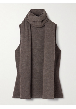 STAUD - Canal Scarf-detailed Wool Turtleneck Top - Brown - x small,small,medium,large,x large