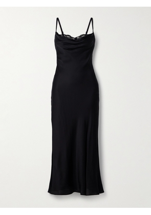 STAUD - Evangeline Lace-trimmed Draped Stretch-silk Midi Dress - Black - US0,US2,US4,US6,US8,US10,US12