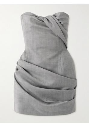 Magda Butrym - Strapless Draped Grain De Poudre Wool-blend Mini Dress - Gray - FR 34,FR 36,FR 38,FR 40