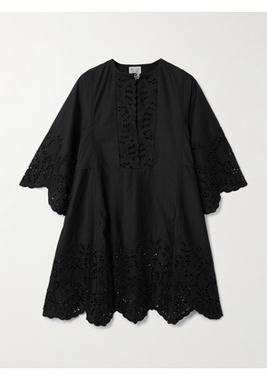 Thierry Colson - Rachel Broderie Anglaise Cotton-poplin Kaftan - Black - x small,small,medium,large,x large