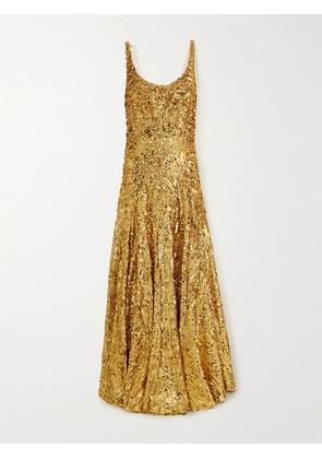 RABANNE - Sequined Crepe De Chine Maxi Dress - Gold - FR 34,FR 36,FR 38,FR 40,FR 42,FR 44