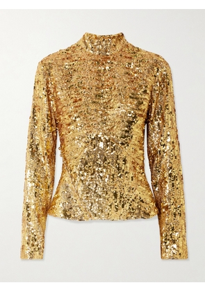 RABANNE - Sequined Crepe De Chine Turtleneck Top - Gold - FR 34,FR 36,FR 38,FR 40,FR 42,FR 44,FR 46