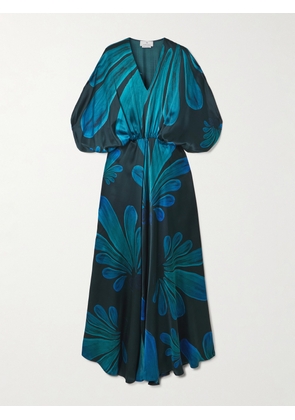Themis Z - Diana Printed Gathered Silk-satin Maxi Dress - Blue - x small,small,medium,large,x large