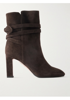 Aquazzura - Very Bow Tie 105 Suede Ankle Boots - Gray - IT36,IT36.5,IT37,IT37.5,IT38,IT38.5,IT39,IT39.5,IT40,IT40.5,IT41,IT41.5,IT42