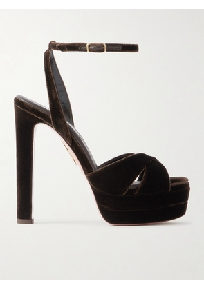 Aquazzura - Divine Plateau 130 Velvet Platform Sandals - Brown - IT36,IT36.5,IT37,IT37.5,IT38,IT38.5,IT39,IT39.5,IT40,IT40.5,IT41
