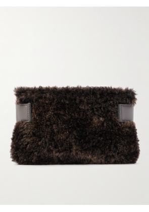 Brunello Cucinelli - Bead-embellished Leather-trimmed Shearling Clutch - Brown - One size